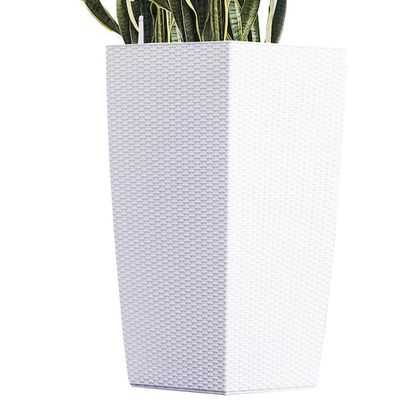 XBRAND 30 in. H White Rattan Self Watering Indoor Outdoor Square ...