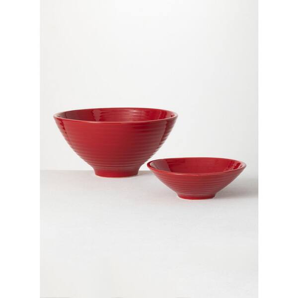 SULLIVANS 14" & 10" Red Glazed Ceramic Bowl (Set of 2)