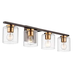 29 in. 4 Light Oil Rubbed Bronze and Gold Finish Vanity Light with Clear Glass Shade For Bathroom