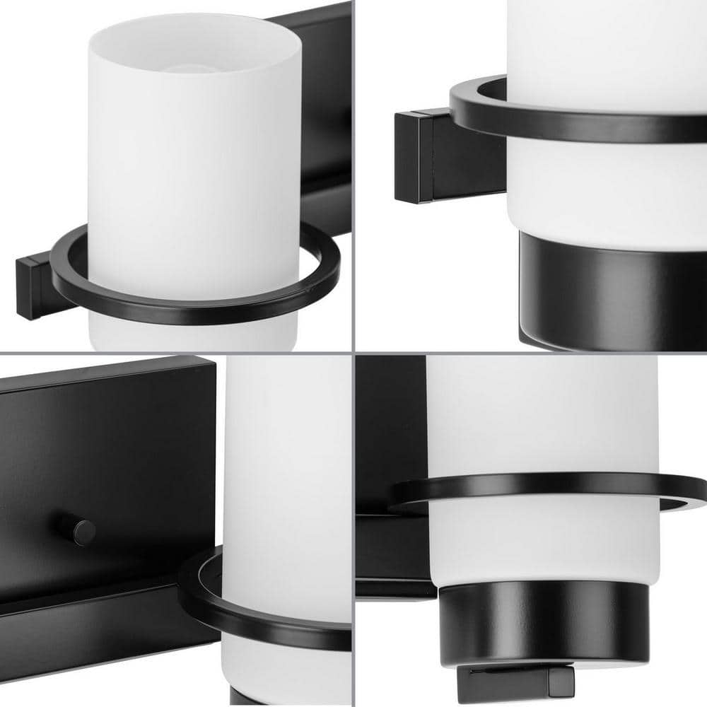 Matte Black and White Glass 2-Light Vanity Fixture