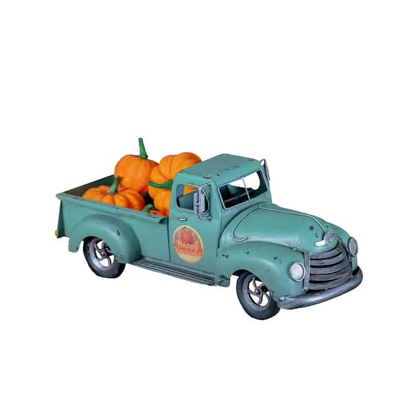 Zaer Ltd. International 5.75 in. Tall Country Style Green Pickup Truck with Removable Pumpkins