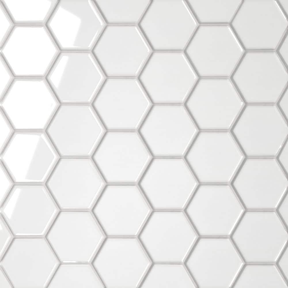 Sample-Le Cafe Hexagon 2 in. x 2 in. Glossy White Porcelain Mosaic Tile Sample price history on PriceWatchPro