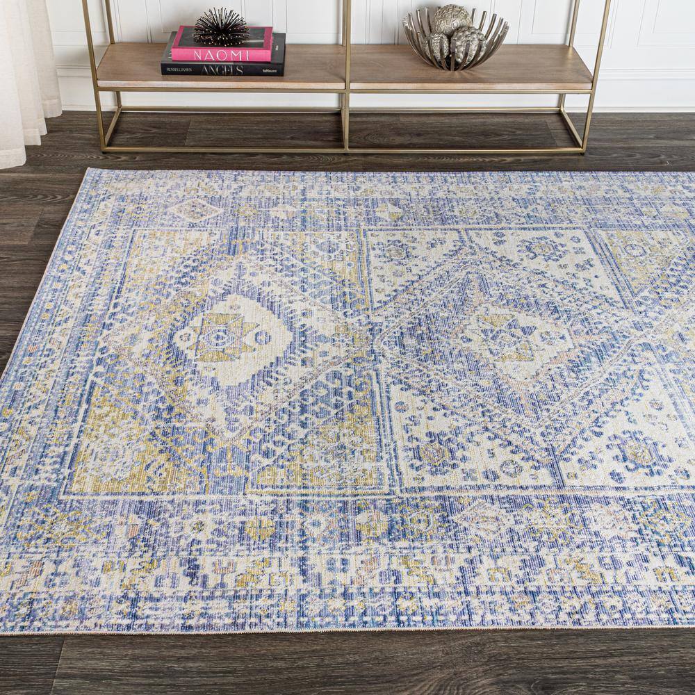 Reversible 4'x6' Blue Medallion Synthetic Area Rug