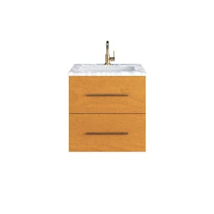 Napa 24 in. W x 22 in. D x 21.75 in. H Single Sink Bath Vanity Wall in Pacific Maple with Carrera Marble Countertop