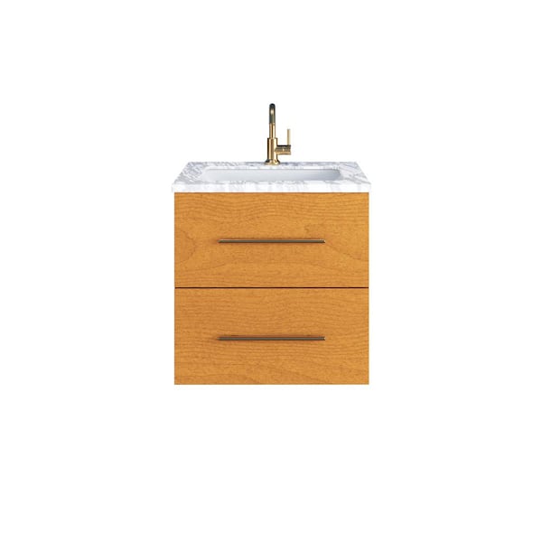 VOLPA USA AMERICAN CRAFTED VANITIES Napa 24 in. W x 22 in. D x 21.75 in. H Single Sink Bath Vanity Wall in Pacific Maple with Carrera Marble Countertop