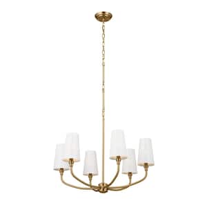 Adeena 26.75 in. 6-Light Brushed Natural Brass Traditional Shaded Circle Chandelier for Dining Room