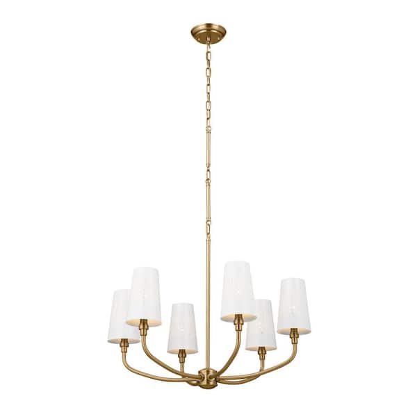 KICHLER Adeena 26.75 in. 6-Light Brushed Natural Brass Traditional Shaded Circle Chandelier for Dining Room