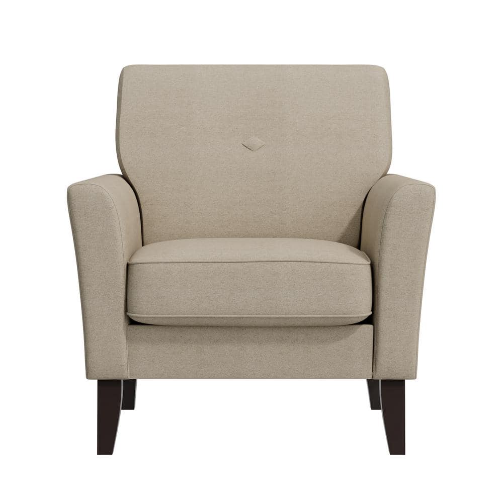 Beige Barrel Accent Chair with Dark Wood Legs