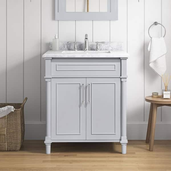 Aberdeen 30 in. Single Sink Dove Gray Bath Vanity with Carrara Marble Top (Assembled)