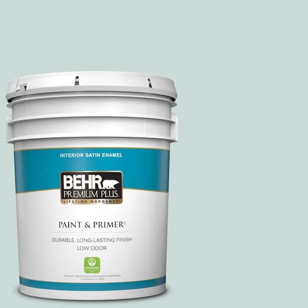 BEHR PREMIUM PLUS 5 gal. #PPL-46 Blue Cypress Satin Enamel Low Odor Interior Paint & Primer