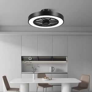 1.67 ft. Indoor Iron Black Enclosed Bladeless Ceiling Fan With Lights, Ceiling Fan with Light and Remote