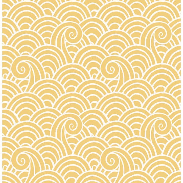 A-Street Prints Alorah Yellow Wave Wallpaper Sample