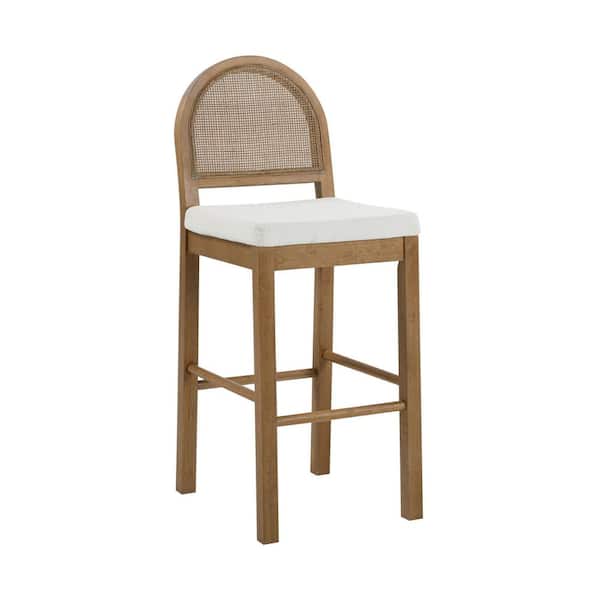 Bailey 29 in. Light Brown Woven Rattan Back and Solid Wood, Legs Bar Stool with Padded Seat