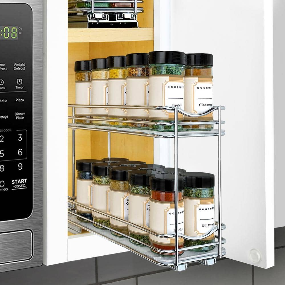 Chrome Double Tier Pull Out Spice Rack Organizer