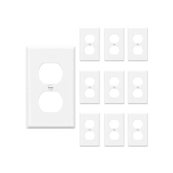 Standard 1-Gang White Duplex Outlet Metal Wall Plates (10-Pack)