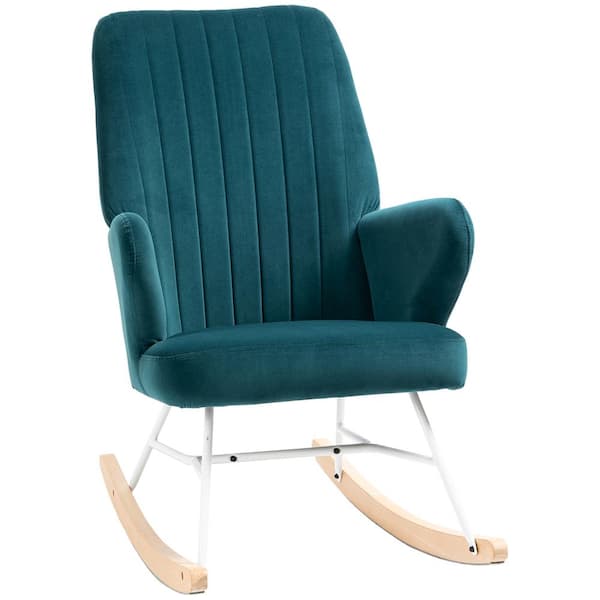 HOMCOM Modern Blue Accent Upholstered Nursery Glider Rocker(set of 1)