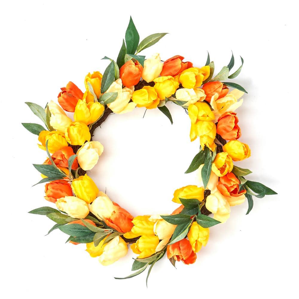 20 in. Artificial Tulip Wreath on Natural Twig Base