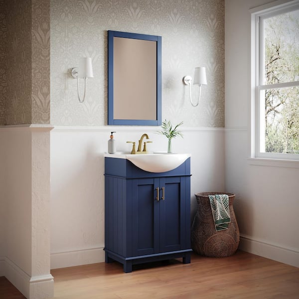 Hartford 24 in. Single Sink Transitional Royal Blue Bath Vanity with White Ceramic Top and Integrated Sink