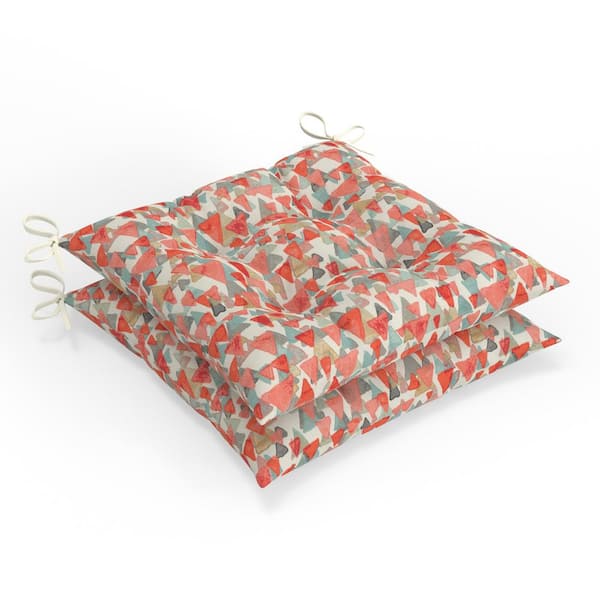 Pillow Perfect Abstract 19 in W x 5 in H Square Outdoor Tufted Wicker Chair Pad Cushion with Ties 2-Count in Reef Point Coral