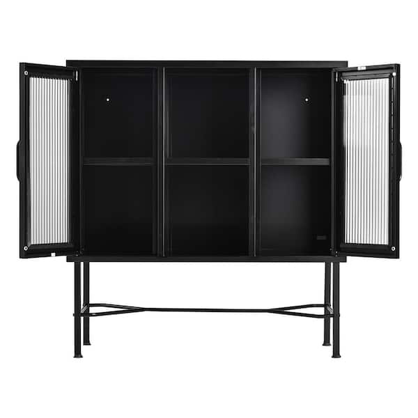 Furniturer Richer Black Metal 2 Door, Black Metal And Glass Storage Cabinet