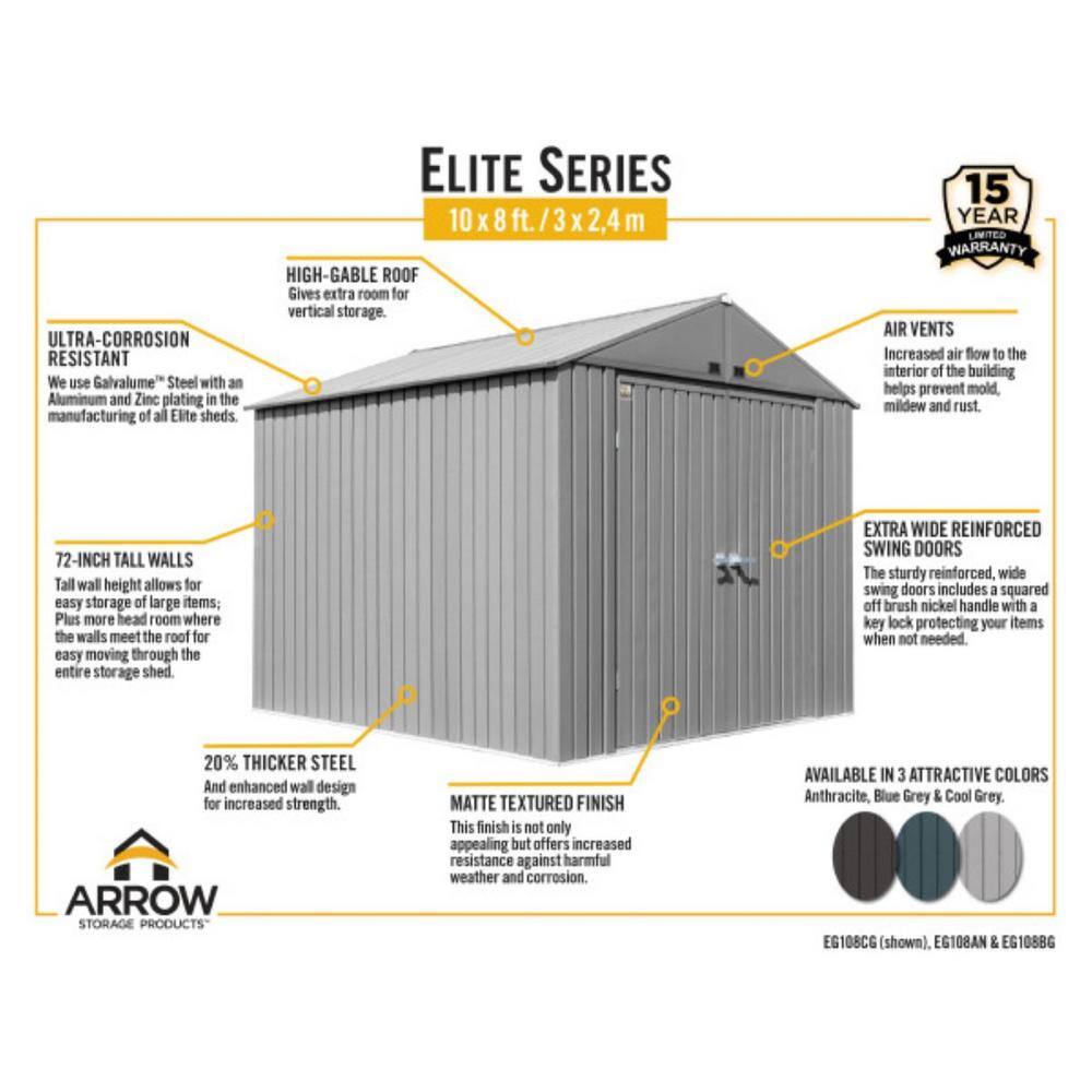Elite 10' x 8' Silver Galvalume Steel Storage Shed