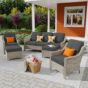 Freddie 5-Piece Wicker Outdoor Patio Conversation Seating Sofa Set with Black Cushions