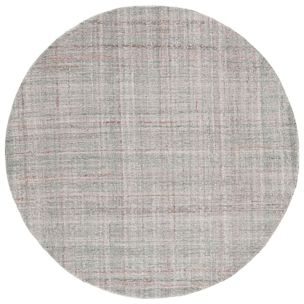 Abstract 6 ft. x 6 ft. Round Gray/Rust Plaid Unitone Area Rug