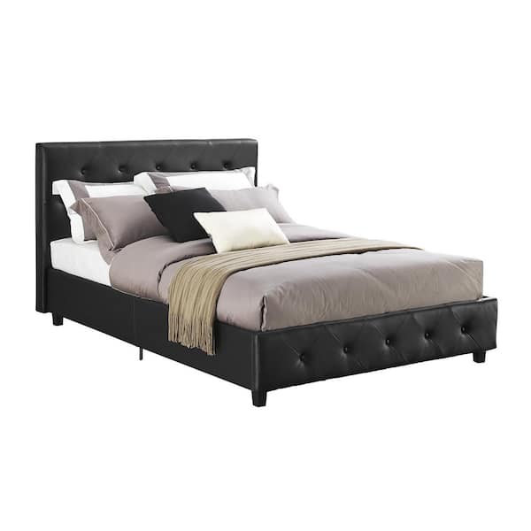 Faux Leather Upholstered Queen Bed, Black Leather Tufted Queen Headboard