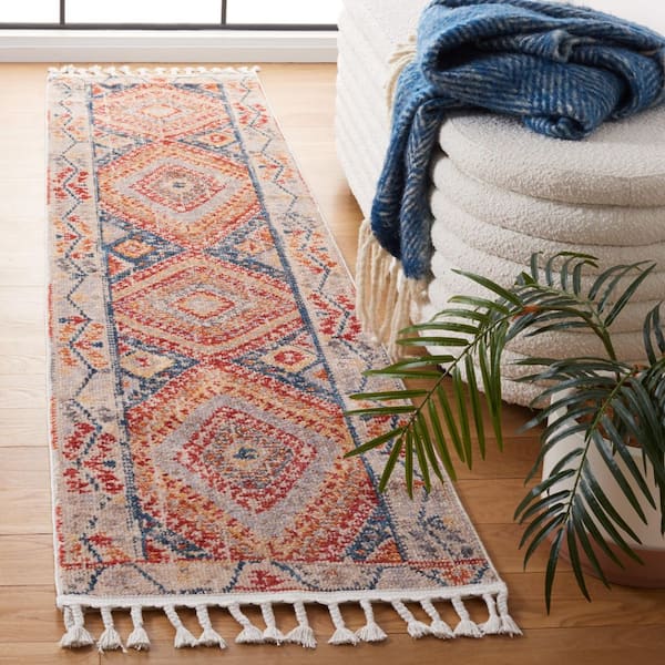Farmhouse 2 ft. x 10 ft. Ivory/Navy Border Medallion Floral Runner Rug