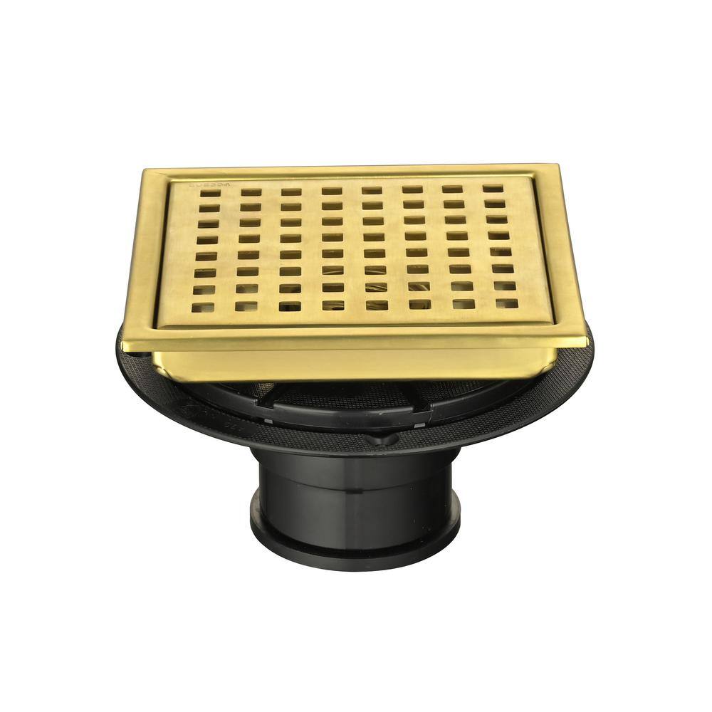 6 in. Gold Stainless Steel Square Shower Floor Drain with Removable Grate