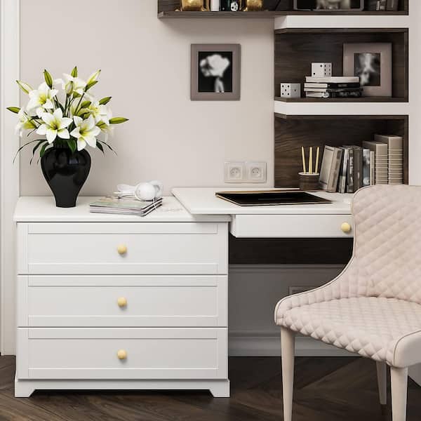 gold hardware for dresser Benjara 6 Drawer Wooden Dresser with Metal Hairpin Legs, White and Gold