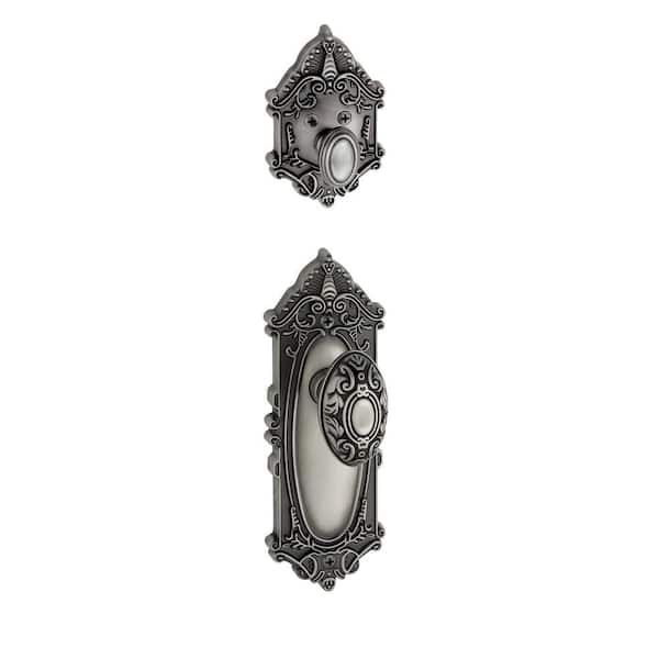 Grandeur Grande Victorian Single Cylinder Antique Pewter Combo Pack Keyed Alike with Knob and Matching Deadbolt