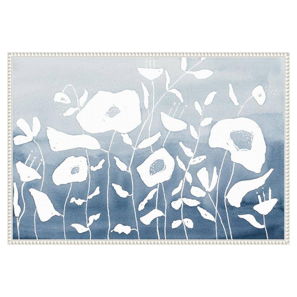Blue and White Floral Garden Beaded Framed Canvas Wall Art
