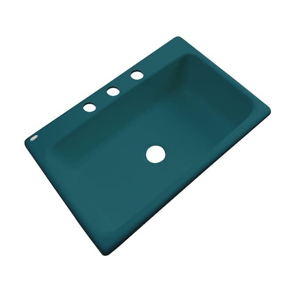 Thermocast Manhattan Drop-In Acrylic 33 in. 3-Hole Single Bowl Kitchen Sink in Teal