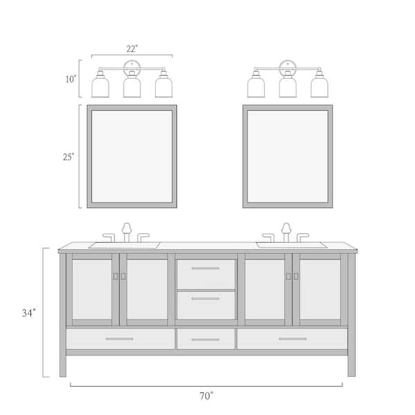 Modern Industrial Bell Bathroom Vanity Light 22 in. 3-Light Black Dome Wall Light with Clear Glass Shades