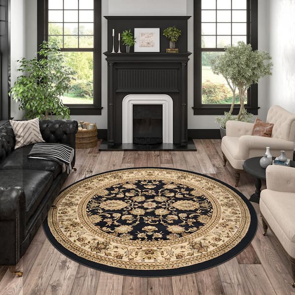 Sensation Border Black 8 ft. Round Indoor Area Rug