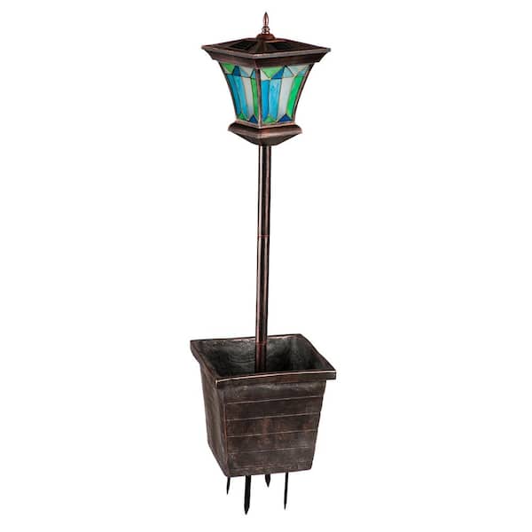 Evergreen 48 in. Blue Mosaic Plastic Solar Lantern Planter