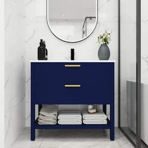 18.30 in. W x 35.90 in. D x 33.50 in. H Plywood Freestanding Bath Vanity Top in Navy Blue With Resin Sink