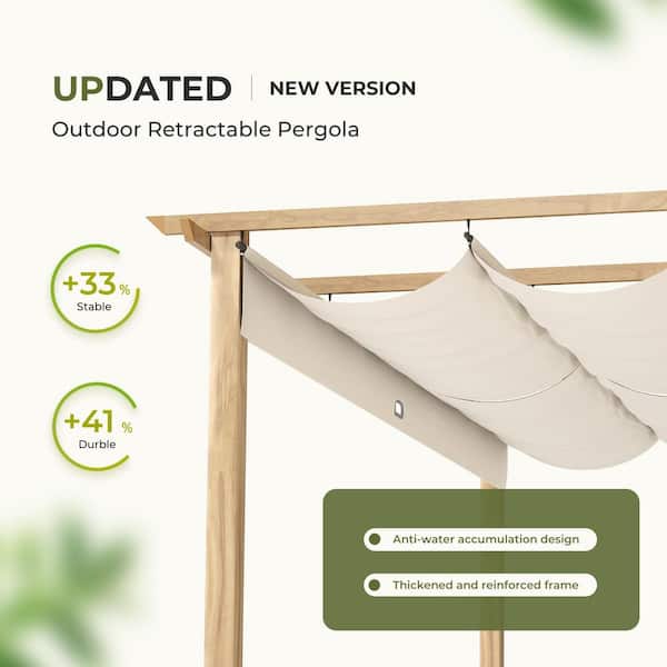 EGEIROSLIFE 10 ft. x 13 ft. Wood Grain Aluminum Outdoor Pergola