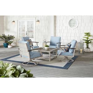 Marina Point 5-Piece Metal Square Polywood Table Top Outdoor Dining Set with CushionGuard Surf Blue Cushions