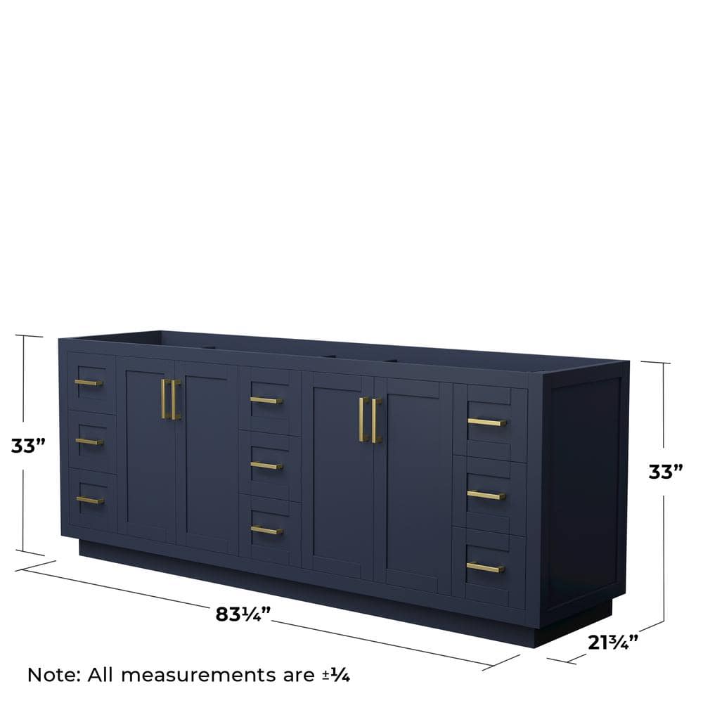 Miranda 84" Dark Blue Double Bathroom Vanity with Brushed Gold Trim