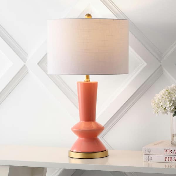 JONATHAN Y Ziggy 27 in. Coral/Brass Gold Ceramic/Metal Contemporary Glam LED Table Lamp