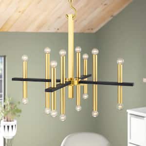 Ariyona 16-Light Aged Brass Industrial Linear Sputnik Candlestick Chandelier with Cylindrical Metal Rods