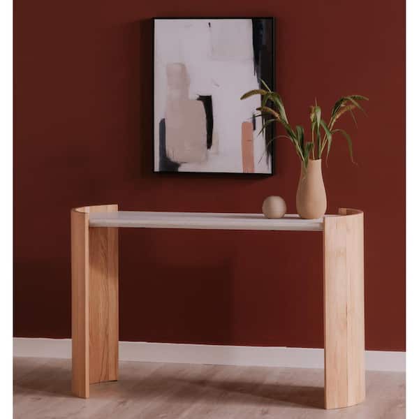 Crest 50 in. Natural Finish Oval Marble Console Table with Oak Veneer Base