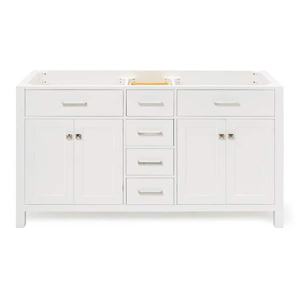 BEAUMONT DECOR Hampton 60 in. W x 21.5 in. D x 34.5 in. H Double Freestanding Bath Vanity Cabinet Only in White