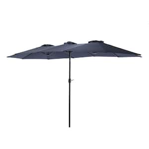 15 ft. Large Double Sided Steel Outdoor Patio Umbrella with Crank in Navy Blue