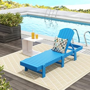 Altura Pacific Blue HDPE Plastic Outdoor Adjustable Backrest Classic Adirondack Chaise Lounger