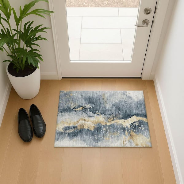 Mayfield Premium Machine Washable Abstract AMF1712 Graphite 2 ft. x 3 ft. Area Rug