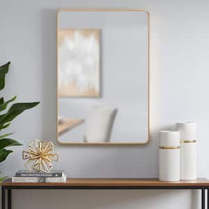 Medium Modern Rectangular Gold Framed Mirror with Rounded Corners (22 in. W x 32 in. H)