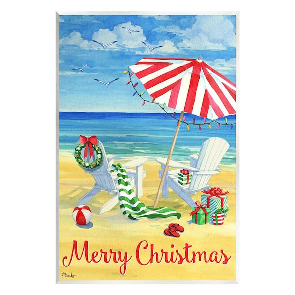 Stupell Industries Coastal Merry Christmas by Paul Brent 1-Piece Unframed Graphic Print Typography Poster Art Print 19 in. x 13 in.